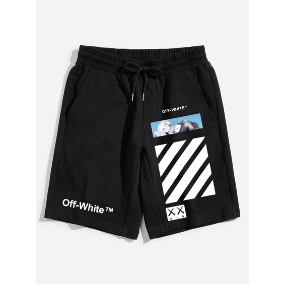 Clothing May - Celana Pendek Off White OW Boxer Pria Pendek Celana Tali Kolor Bokser Kekinian Cowok Laki-Laki Bahan Babyterry Baby Terry Premium Original Murah