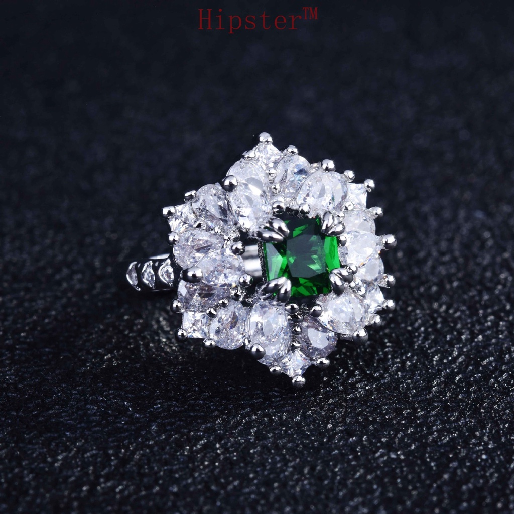 New Design Square Diamond Natural Emerald Adjustable Ring