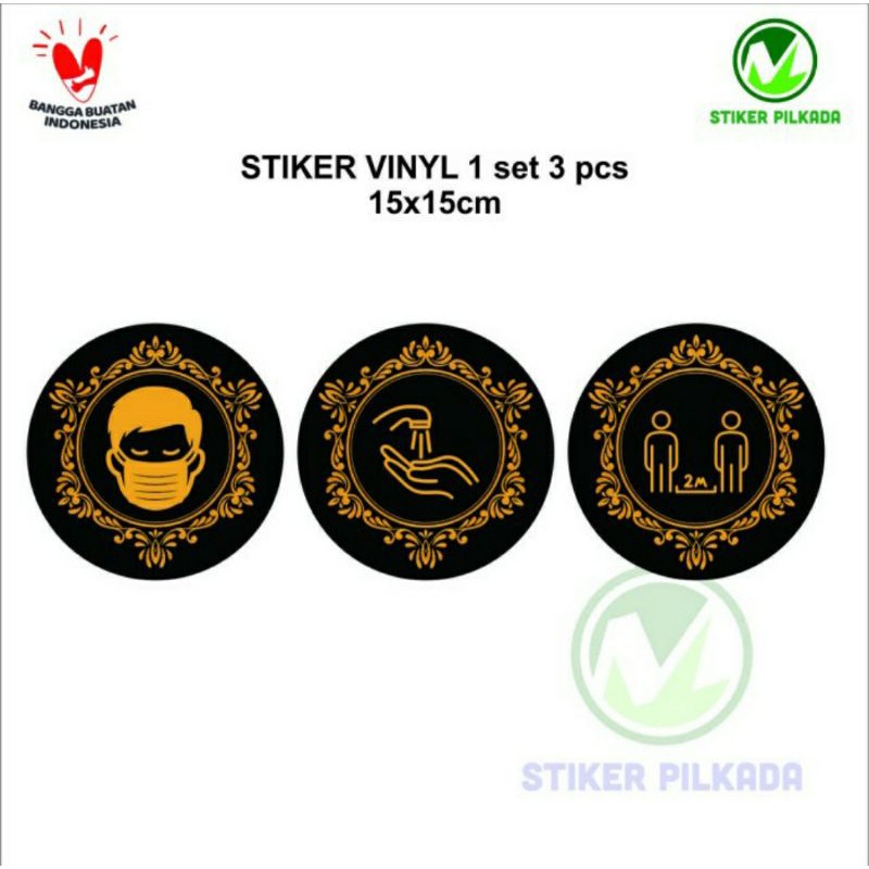 

STIKER VINYL PROTOKOL KESEHATAN 1 SET (3PCS) 15x15CM