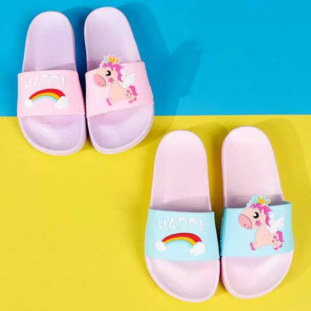 Sandal Slop Anak Perempuan Motif Unicorn Happy Sandal Karet Slipper Perempuan