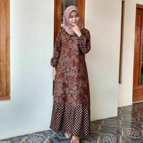 Gamis Batik Manggar Gamis Dewasa Baju Batik Kombinasi Sambungan Bawah Tangan Karet