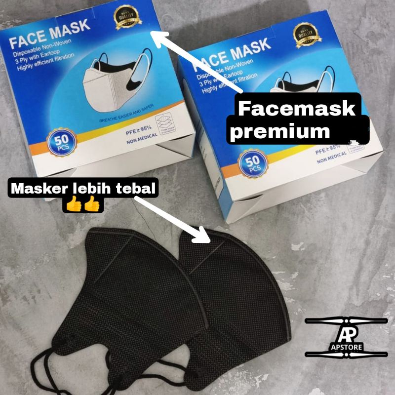 MASKER DUCKBILL HITAM PUTIH FACEMASK BERGARIS ISI 50PCS TEBAL