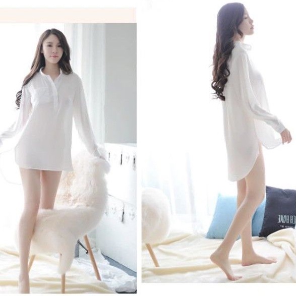 Oversize Boyfriend Shirt Sexy Kemeja Tidur Wanita Lengan Panjang Nyaman Halus