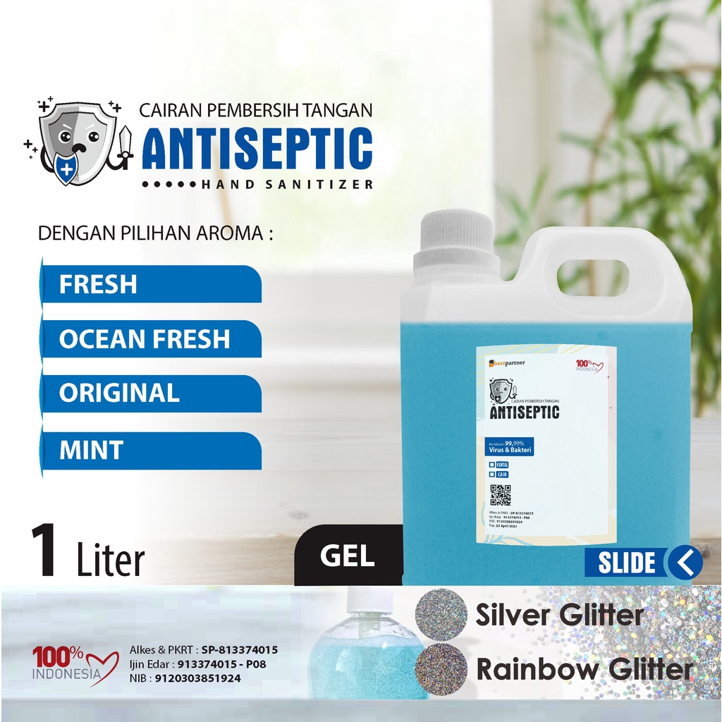 Hand Sanitizer Gel Antiseptic Aroma Segar Gilter Kemasan 1 Liter Jerigen+Free Bubble wrap