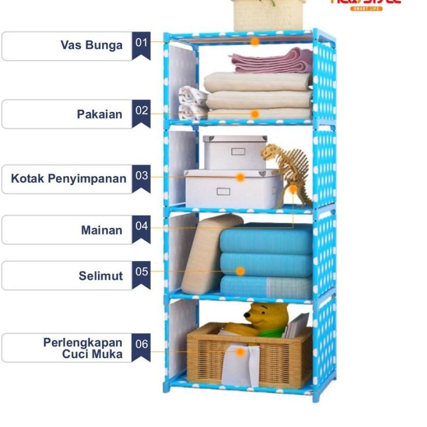 Stock Terbatas Rak Buku 5 Tingkat 4 Susun Serbaguna Lemari Portable Multifungsi Kamar