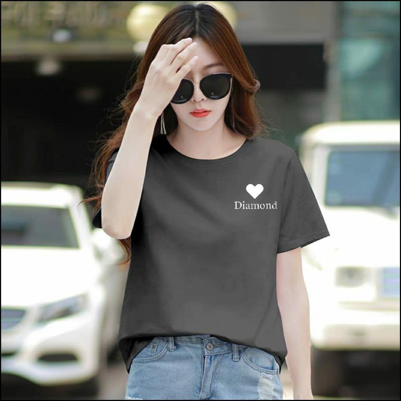 Kaos Distro Wanita DIAMOND LOVE Kaos Oblong Wanita Cotton Combed Atasan Tshirt Wanita