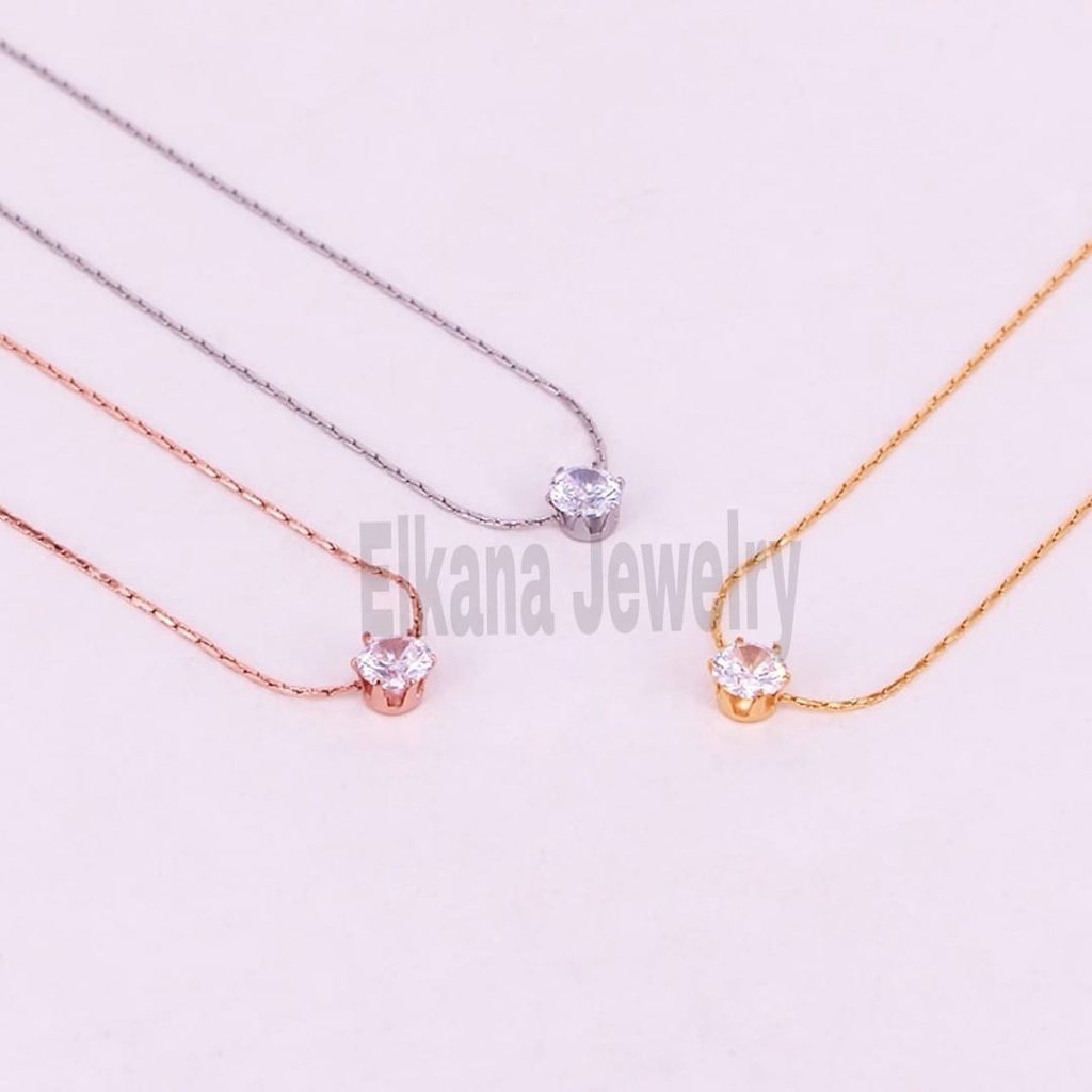 TITANIUM KALUNG BULAT ONE DIAMOND SUPER BERKELAS PERHIASAN ANTI KARAT&amp;ANTI LUNTUR