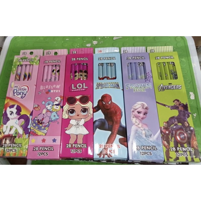 

12pcs Pensil 2B Karakter / Pensil Karakter / Pensil BTS / Pensil Frozen / Avengers / Spiderman