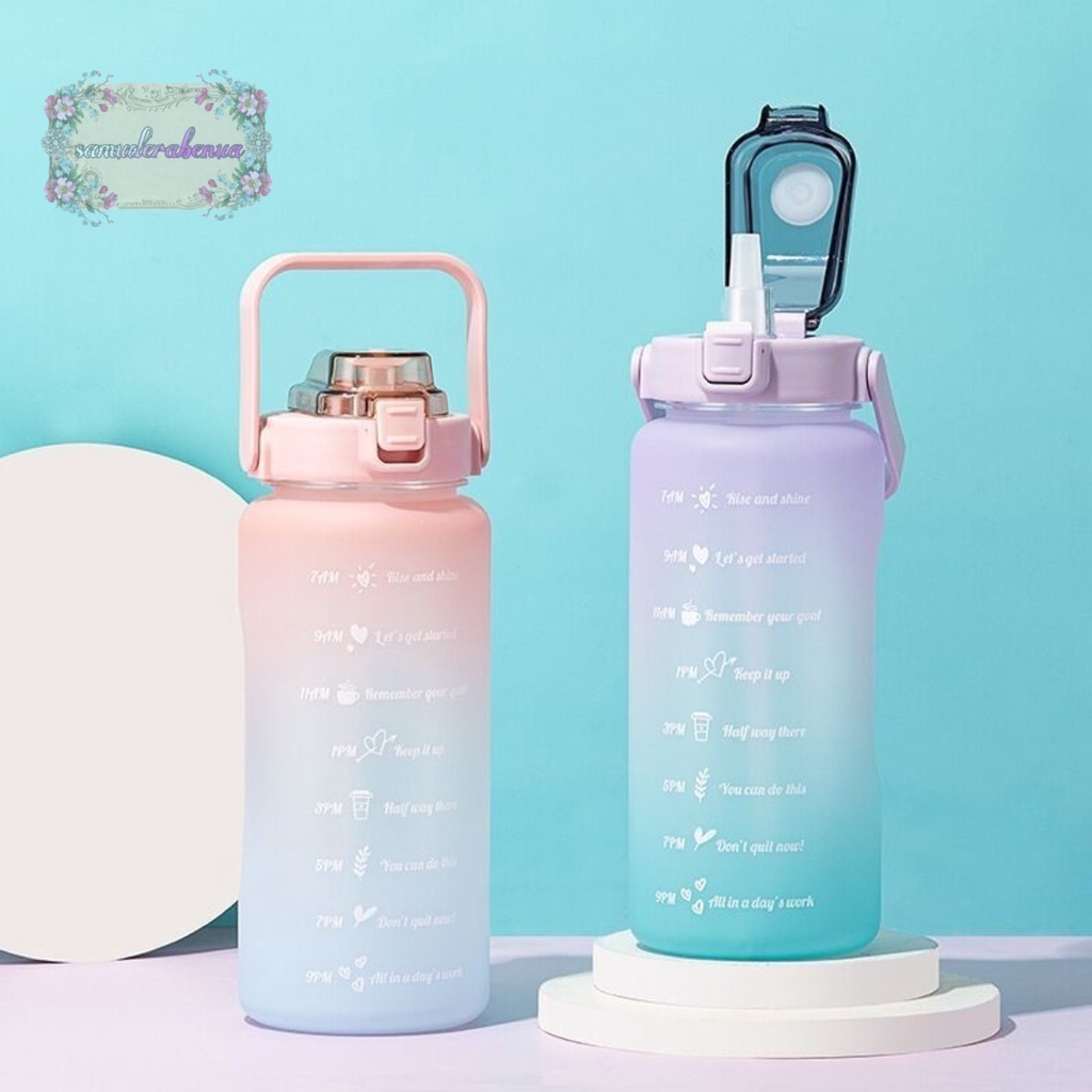 RT61 botol minum tumbler korea warna gradasi pelangi penanda waktu ukuran besar 2 liter 2000ml 2l SB3297