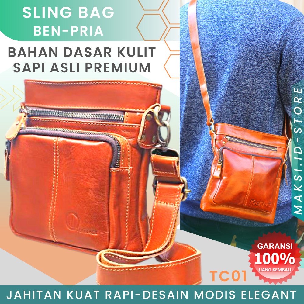 Tas Selempang Pria Kulit Sapi Asli Tas Slempang Pria Kulit SLING BAG 100% KULIT SAPI TC01 KUALITAS TERJAMIN MEMUASKAN