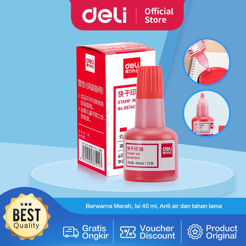 

Deli Red Stamp Ink / Tinta Stempel Merah 40ml Anti Air 9874