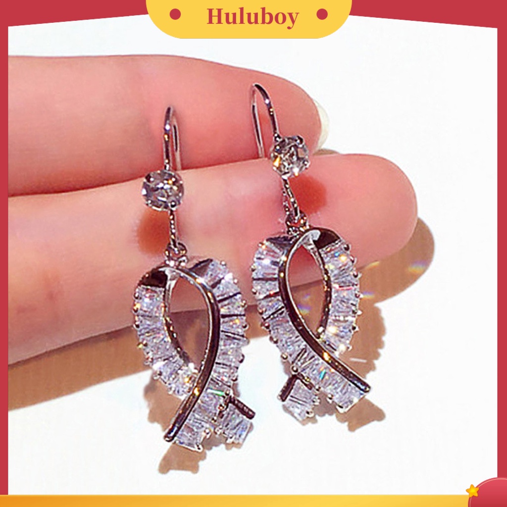 Hu Hu Hu Hu Hu Alat Bantu Pasang Kacamata♡ 1 Pasang Anting Kait Gantung Desain Pita Hias Berlian Imitasi Tahan Lama Untuk Wanita