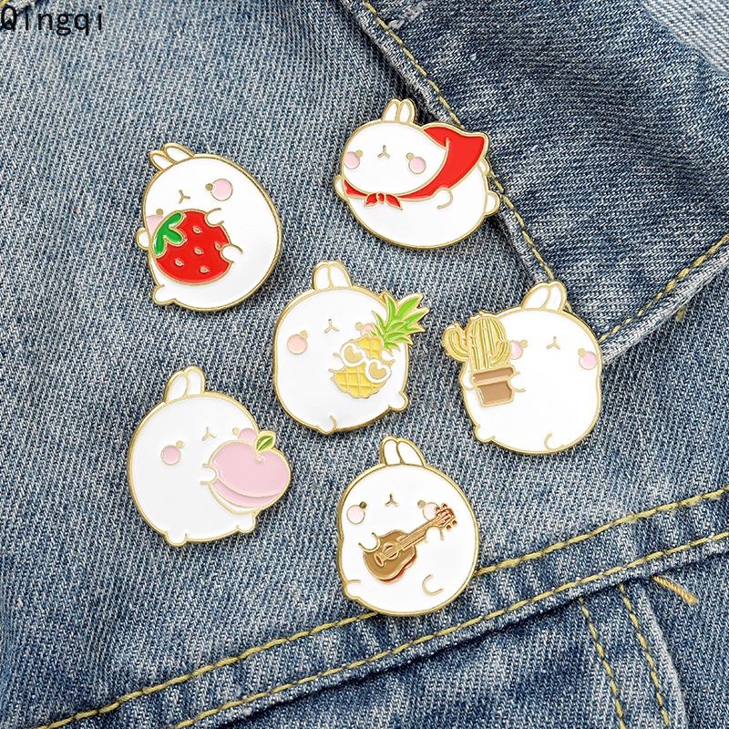 Bros Pin Enamel Bentuk Kartun Kelinci Putih Kaktus Peach Gitar Untuk Ransel