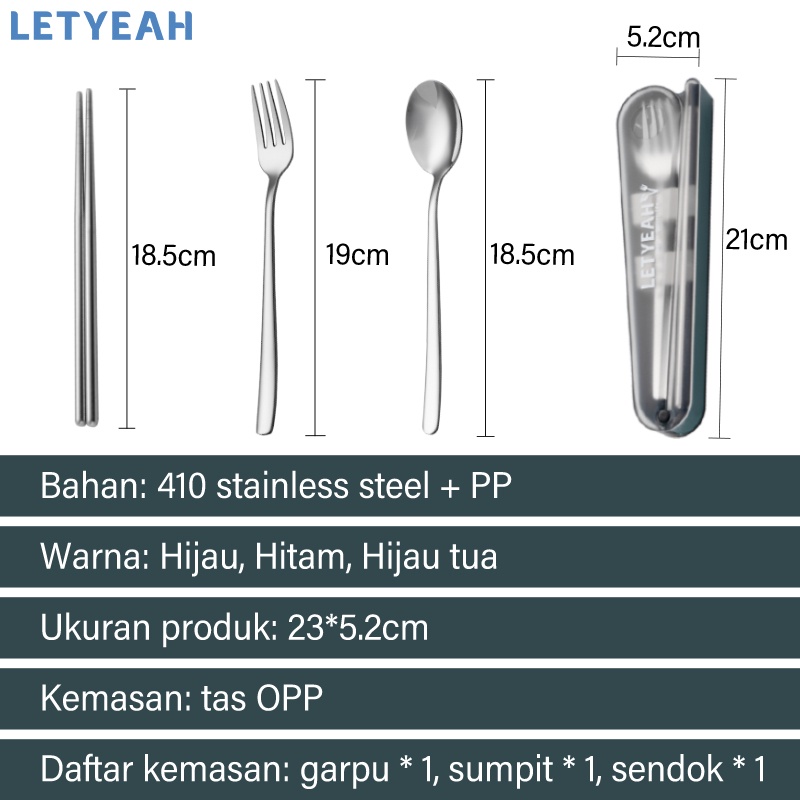 letyeah Alat makan stainless portable/cutlery set 3 in 1 dengan transparent rotatable kotak model kipas/sendok garpu set