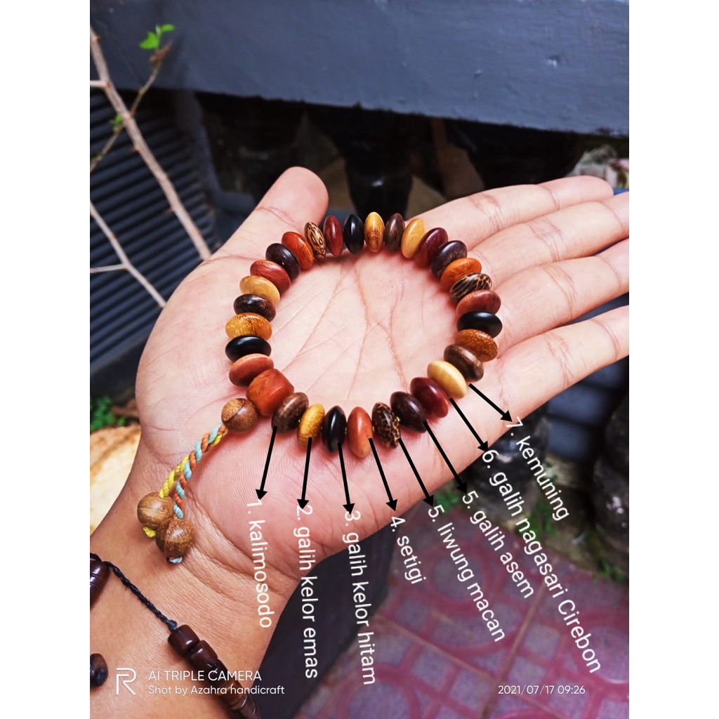 gelang kombinasi 7 kayu bertuah galih asem galih nagasari liwung macan setigi galih kelor hitam