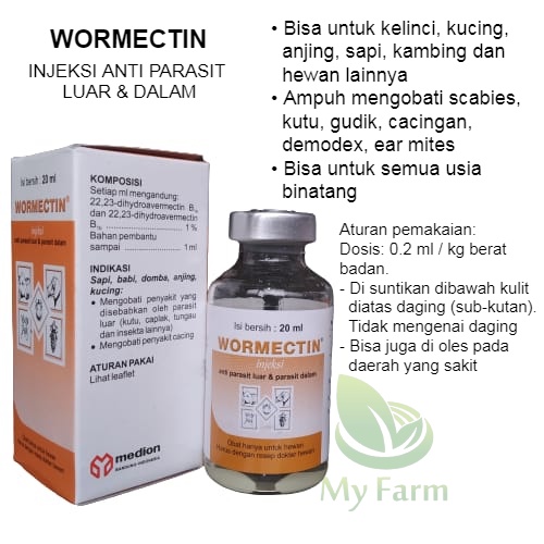 Wormectin Injeksi Parasit Obat Gatal Jamur Scabies Suntik Kucing Kelinci