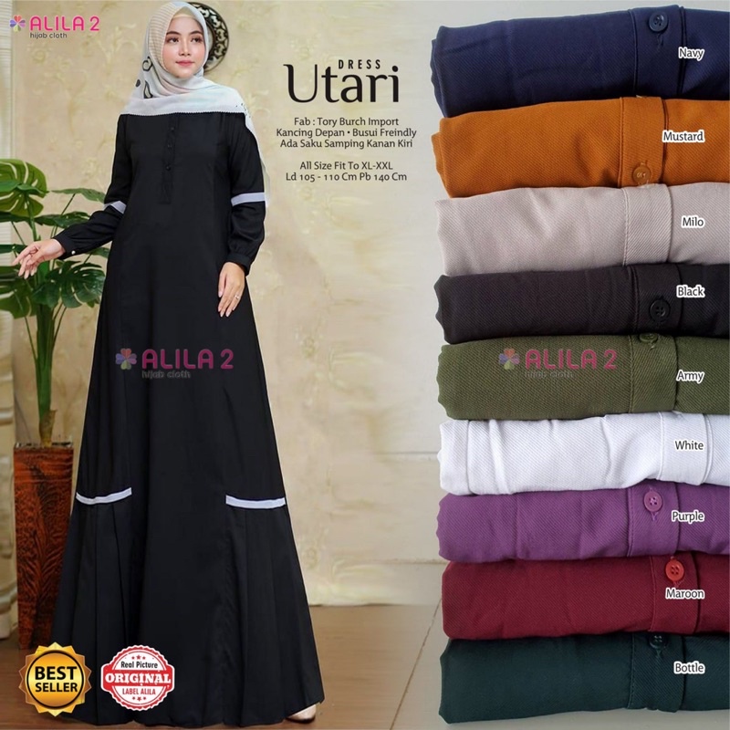 Gamis hitam wanita muslimah busui friendly Utari dress ori Alila