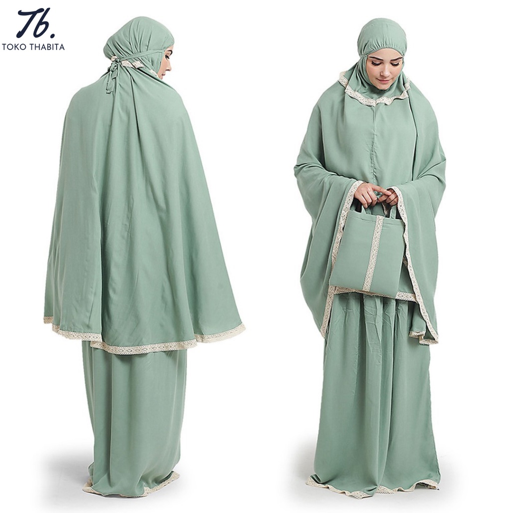 Mukena Renda CBR6 Premium Bahan Katun Rayon Warna Hijau