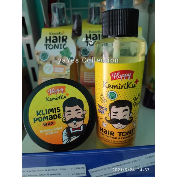 Hair Tonic Kemiriku 125 ml Spray Klimis Pomade 80g menyuburkan Hitam Tebal Rambut Happy Kemiri Thicker fuller Hair Men