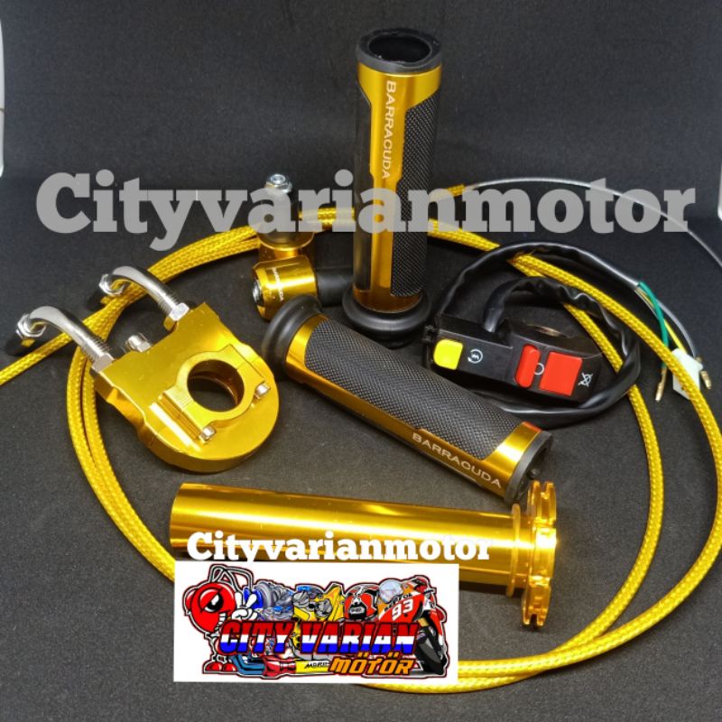 CVM GAS PONTAN FULL CNC 2 KABEL SERAT KARBON 190CM + HANDGRIP BARRACUDA PLUS TOMBOL UNIVERSAL STATER