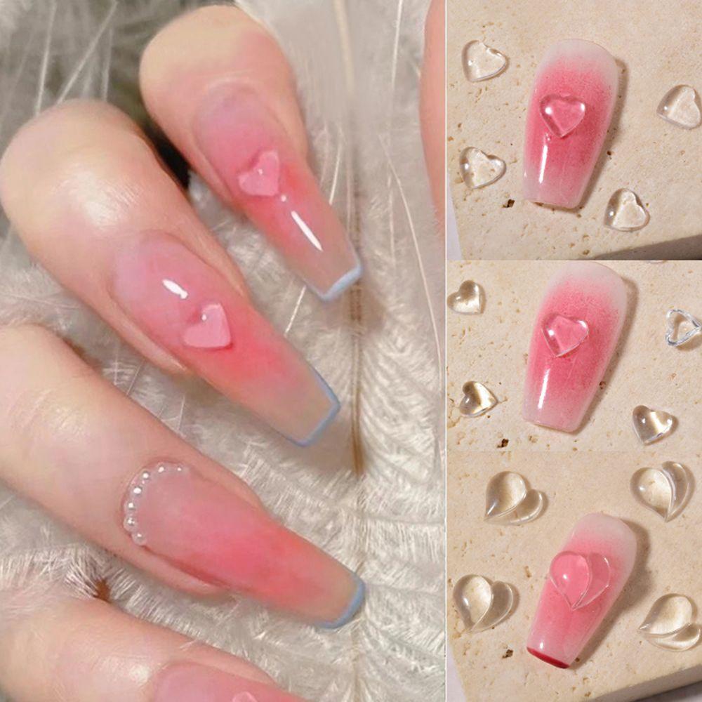 Mxbeauty Pesona Kuku Jantung Transparan Peach Heart 50pcs Cinta Hati Ornamen DIY Craft Nail Rhinestone Manicure Aksesoris