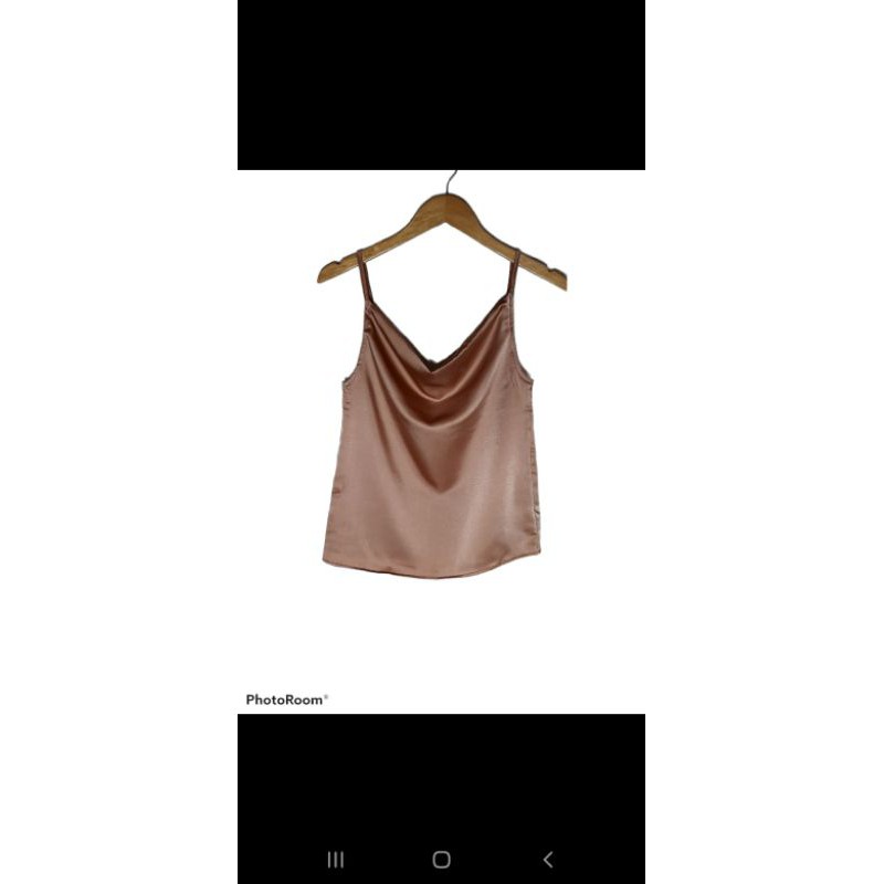 [READY bisa COD] KOREAN TOP SATIN/TANK TOP SATIN/ATASAN WANITA/ATASAN CANTIK/ATASAN CASUAL (XS-XL)-Cokelat