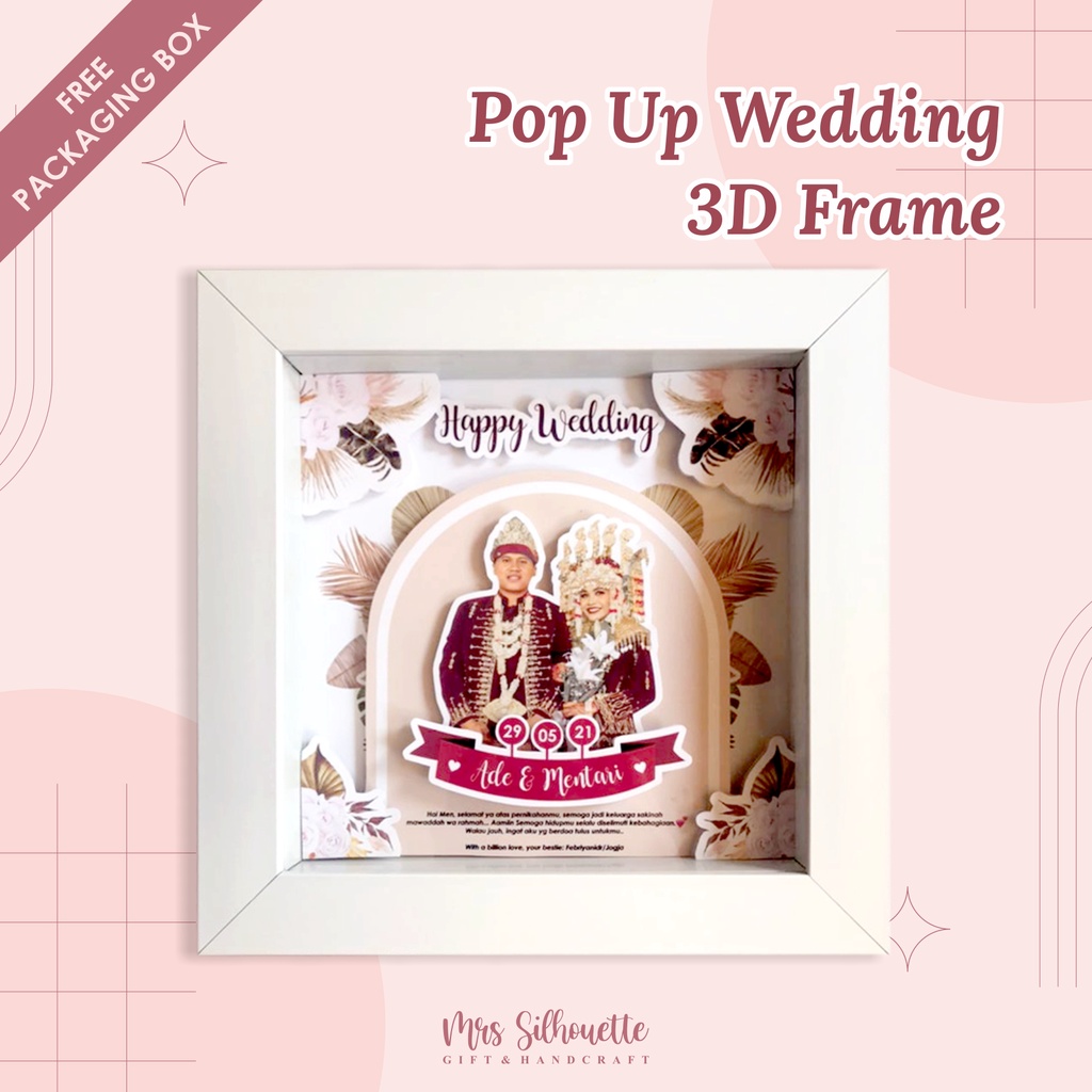 [FREE BOX] POP UP WEDDING FRAME 3D + BOX / KADO PERNIKAHAN / ANNIVERSARY / ULANG TAHUN