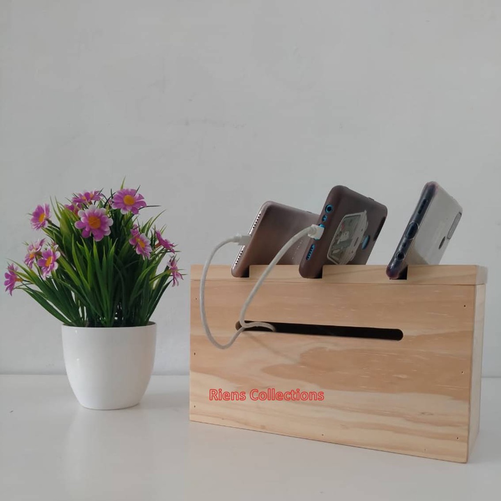 Cable Storage Box Organizer Kabel Wire Management Box Cable Kotak Charger Estetik Kayu Pinus. RIENS COLLECTIONS