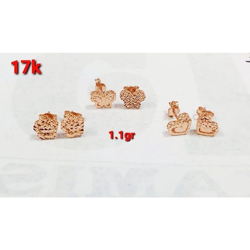 Anting kerabu anak dan dewasa emas asli 750 75% 17k rosegold model duduk paku love bunga kupu2 ukir korea model baru