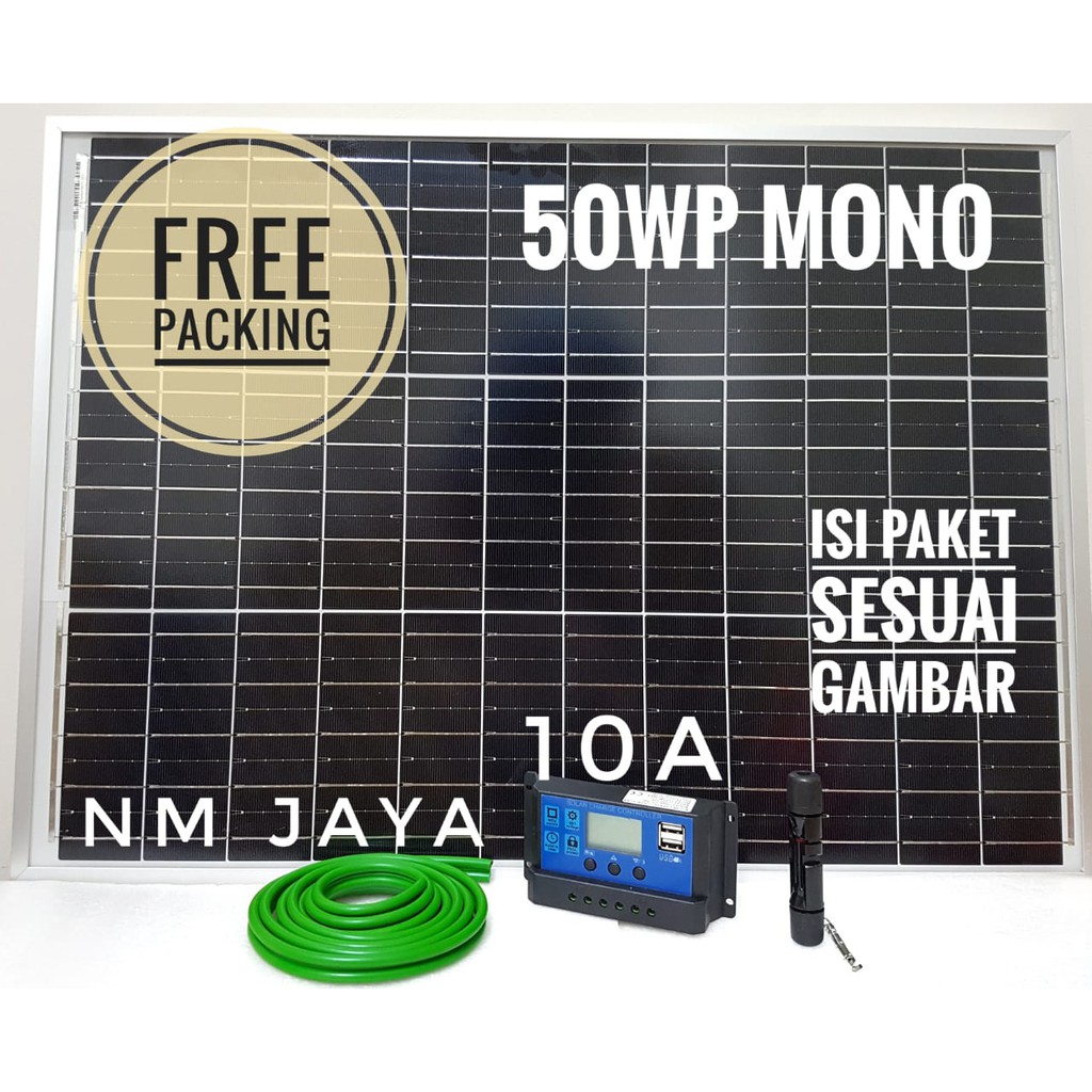 Paket Hemat Solar Panel 50WP Mono Solar Controller 10A MC4 dan Kabel 2 M