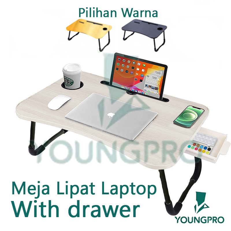 YOUNGPRO FOLDING TABLE + HOLDER AND DRAWER MEJA LIPAT MEJA LAPTOP YLT-02 YLT-03 YLT-04 YLT-05 MEJA LIPAT UNTUK HP, IPAD, BOTOL MINUM, LACI KECIL