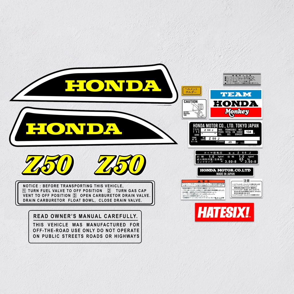 Sticker Decal Honda Monkey Z50R 1973 Hatesiz