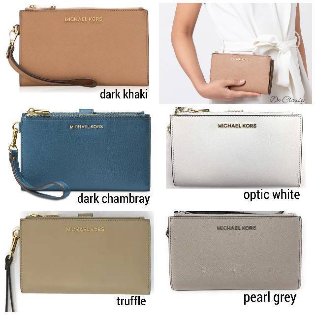 Dompet MK Jet Set Travel double zip wristlet wallet sz 19x11cm