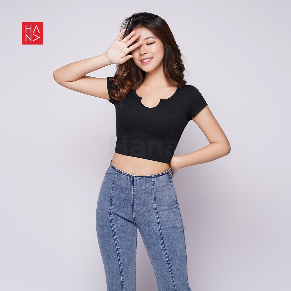 Hana Fashion - Kharen T-shirt Knit / Kaos Crop Wanita Gaya Korea - TS478