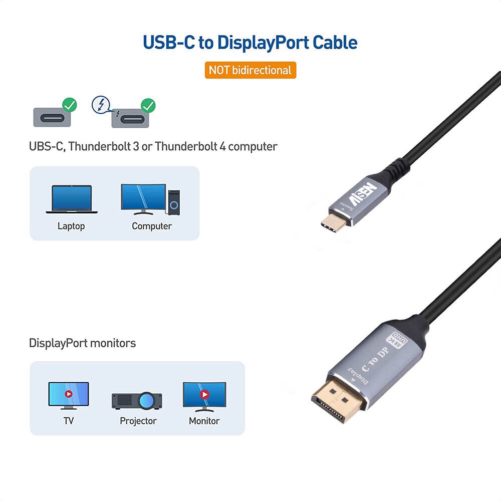 Aisen USB Type C to DP DisplayPort UHD 8K 1.8M High Quality