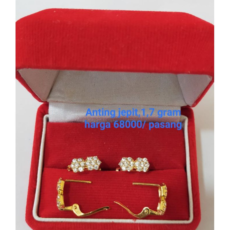 Anting Jepit Bunga cor mata2, Perak 925, Sepuh Emas Kuning