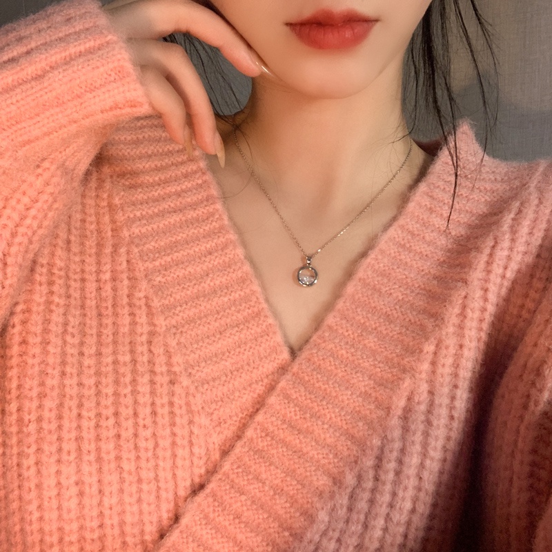 Roselife Kalung Rantai Liontin Bulat Warna Silver Untuk Wanita