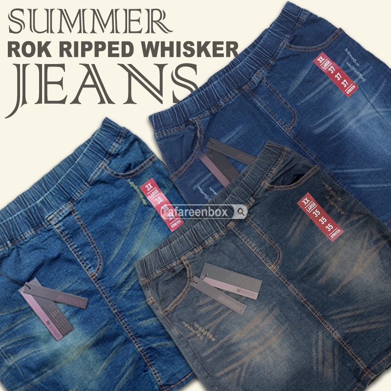 AFAREEN - Rok Mini Jeans Wanita Jumbo Rok Pendek Jeans Melar Pinggang Karet Skrit Korean Big Size 35-42