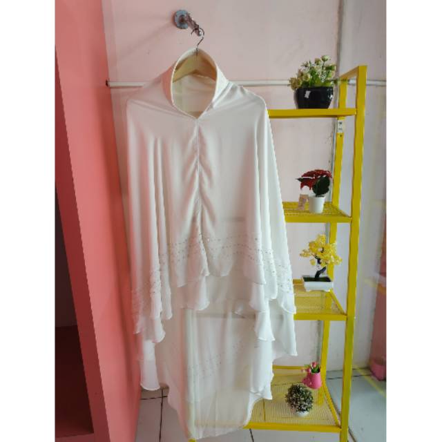 Khimar putih mutiara full ceruty swaroski