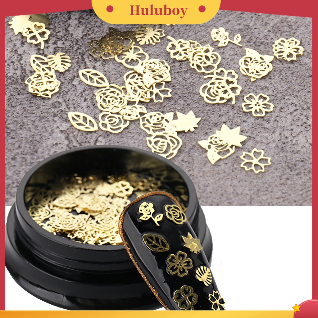 Huluboy Huluboy♡ Payet Logam Bentuk Hati Daun Mahkota Pita Untuk Aksesoris Perhiasan Nail Art