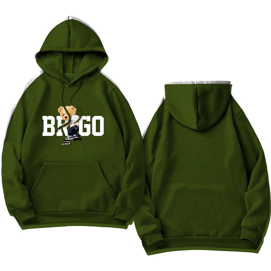 BRIGO Jumper Hoodie Beruang Skateboard II Sweater Hoodie BRIGO Sablon DTF Fleece Cotton II SIZE M-XXL (Pria &amp; Wanita) Free stiker&amp;Gantungan Kunci