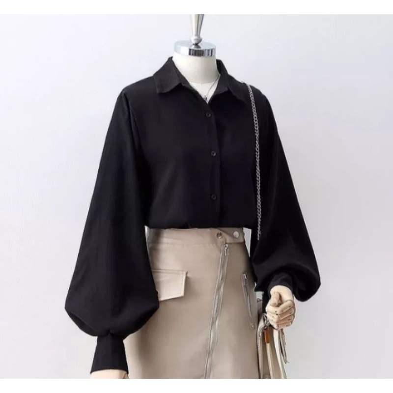 CLORA BLOUSE// ATASAN KEMEJA WANITA KOREAN STYLE// ATASAN LENGAN BALON// ATASAN POLOS SIMPLE [BISA COD]