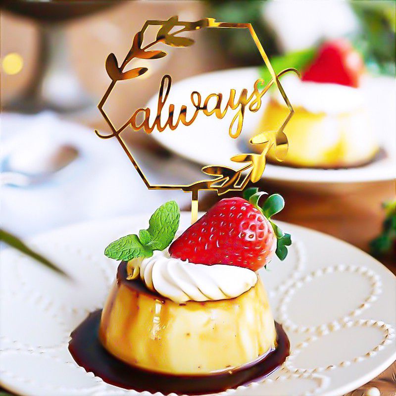 CAKE TOPPER AKRILIK ALWAYS GOLDEN WEDDING ANNIVERSARY VALENTINE HIASAN KUE DEKORASI PESTA PROPERTI F