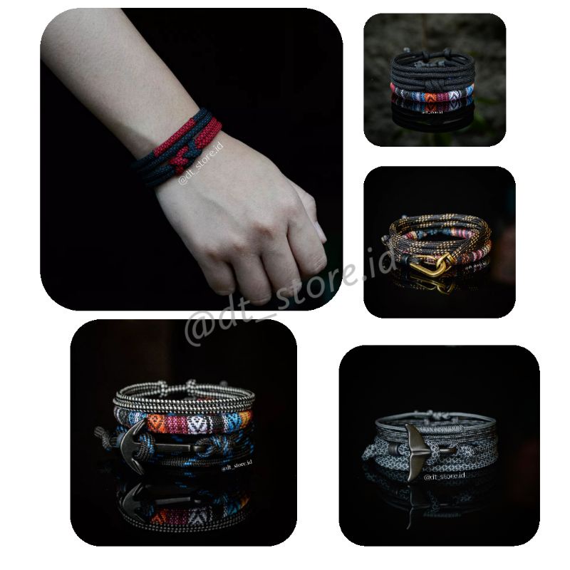 Gelang Pria gelang wanita paket kewkew jangkar warna hitam emas