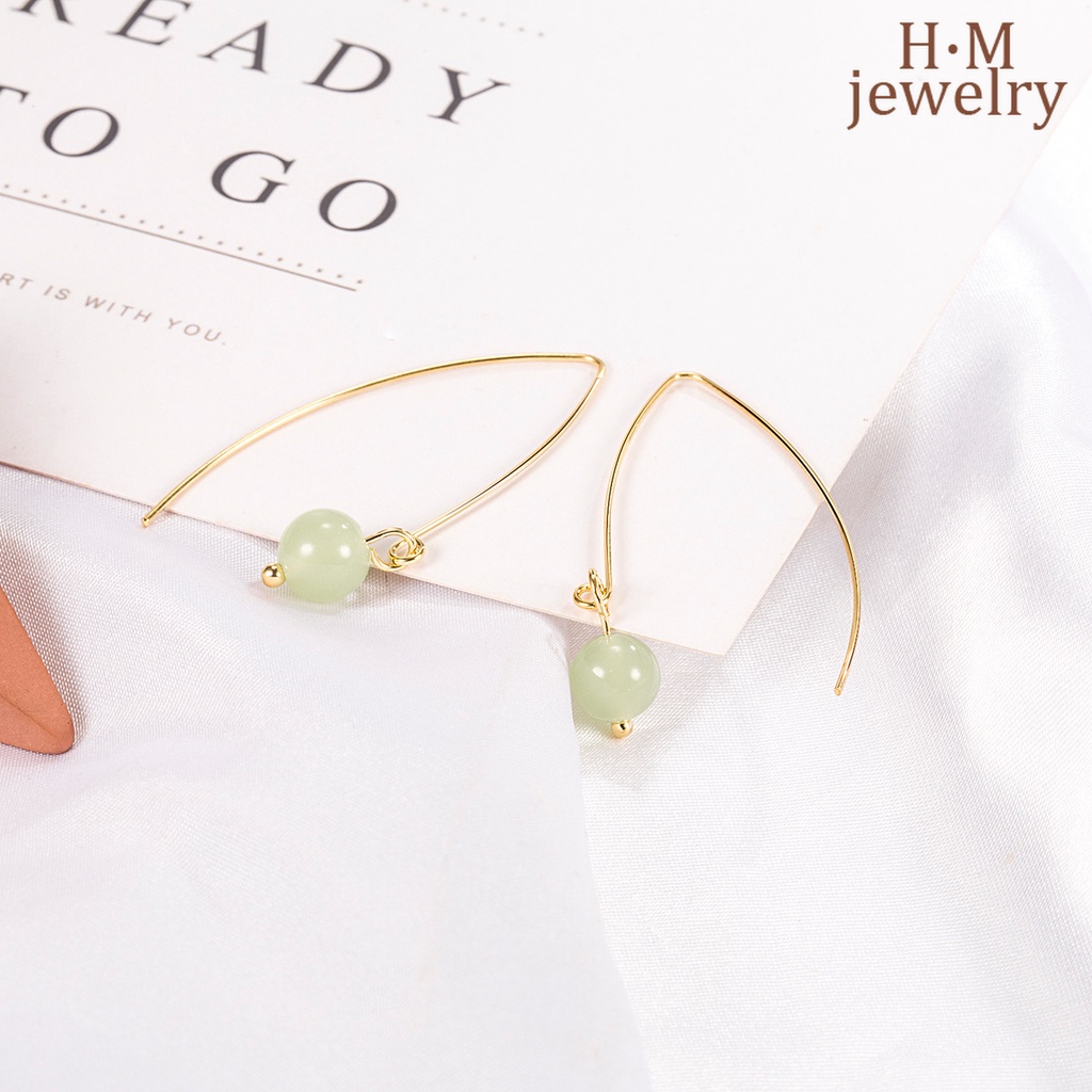 Anting Gantung Batu Giok Hetian Retro Simple Kualitas Tinggi Untuk Wanita