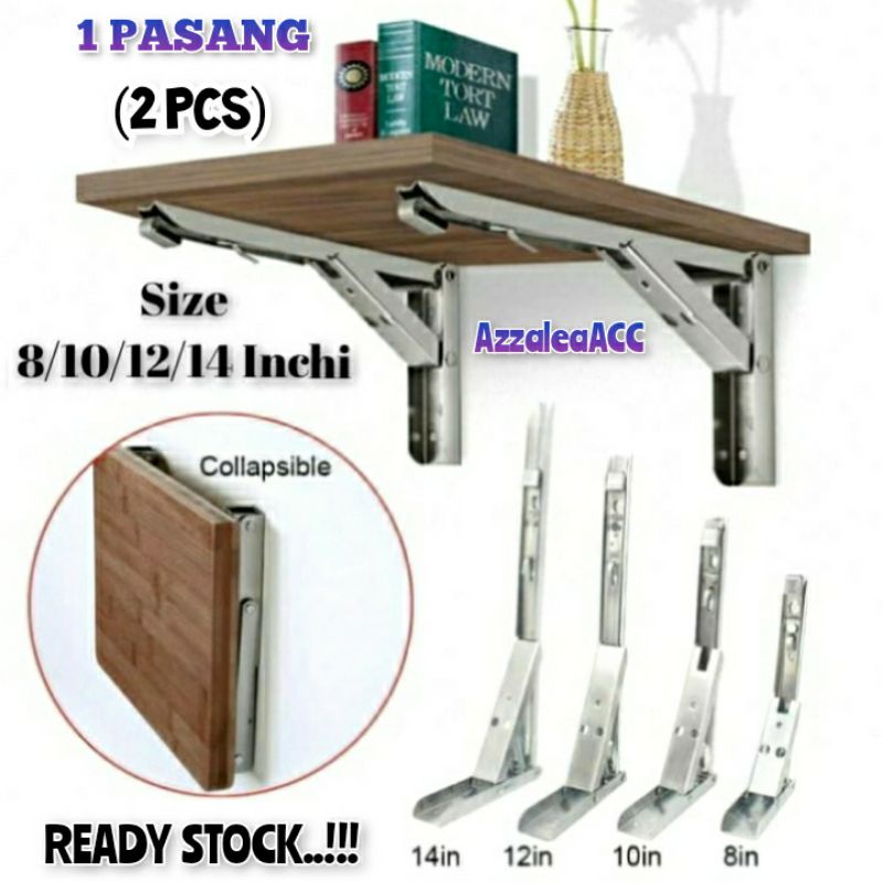 [TERLARIS 2PCS] Xida Bracket Engsel Siku Rak Meja Lipat Dinding Folding Steinless Steel 65Kg