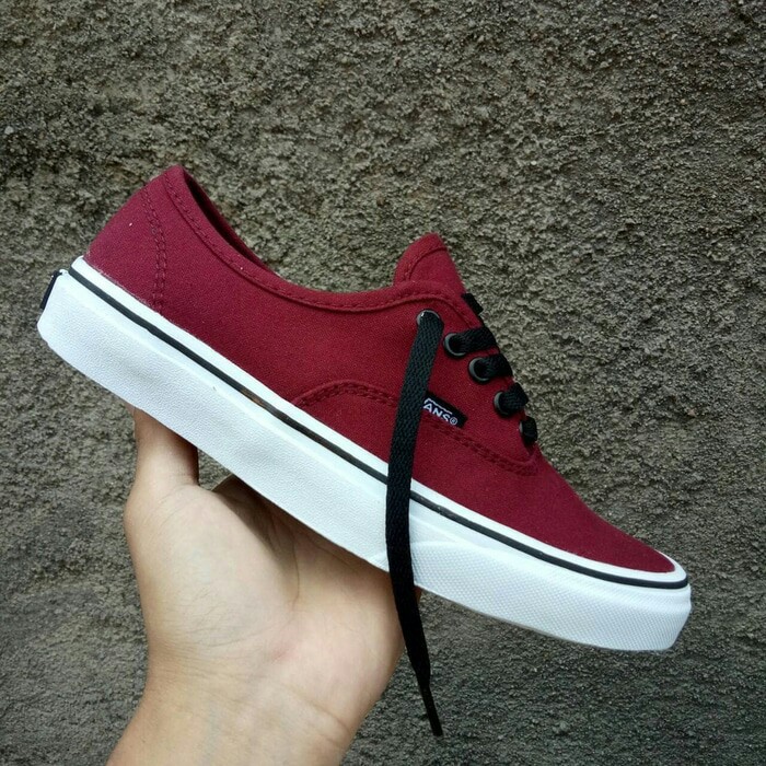 Sepatu Skate Vans Port Royal Red Maron Grade Original Waffle ICC Cewek Cowok Sneakers Kets Merah