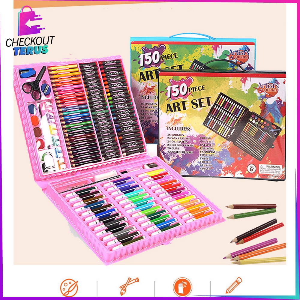 CT A28 Pensil Warna Crayon Set Isi 150PCS Peralatan Menggambar Lukis Mewarnai Anak Kit Colouring Book