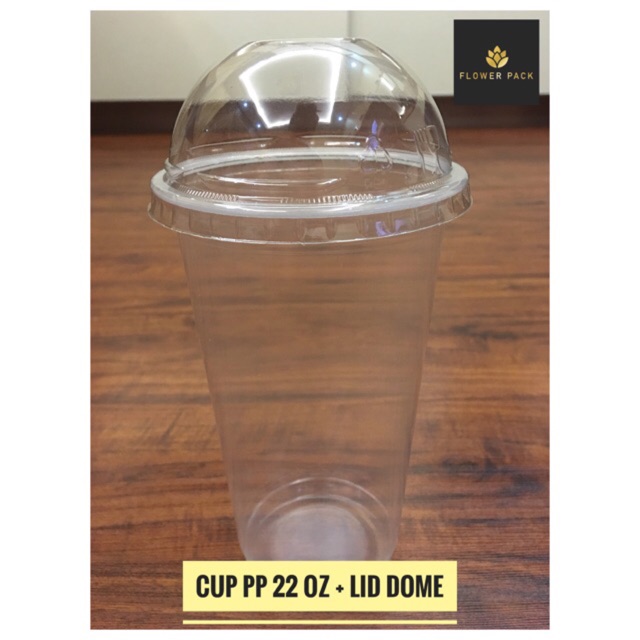 Cup PP 22 oz INDAH CUP + lid dome / gelas plastik 22 Oz PP dan tutup cembung / cup PP 22 Oz dan tutu