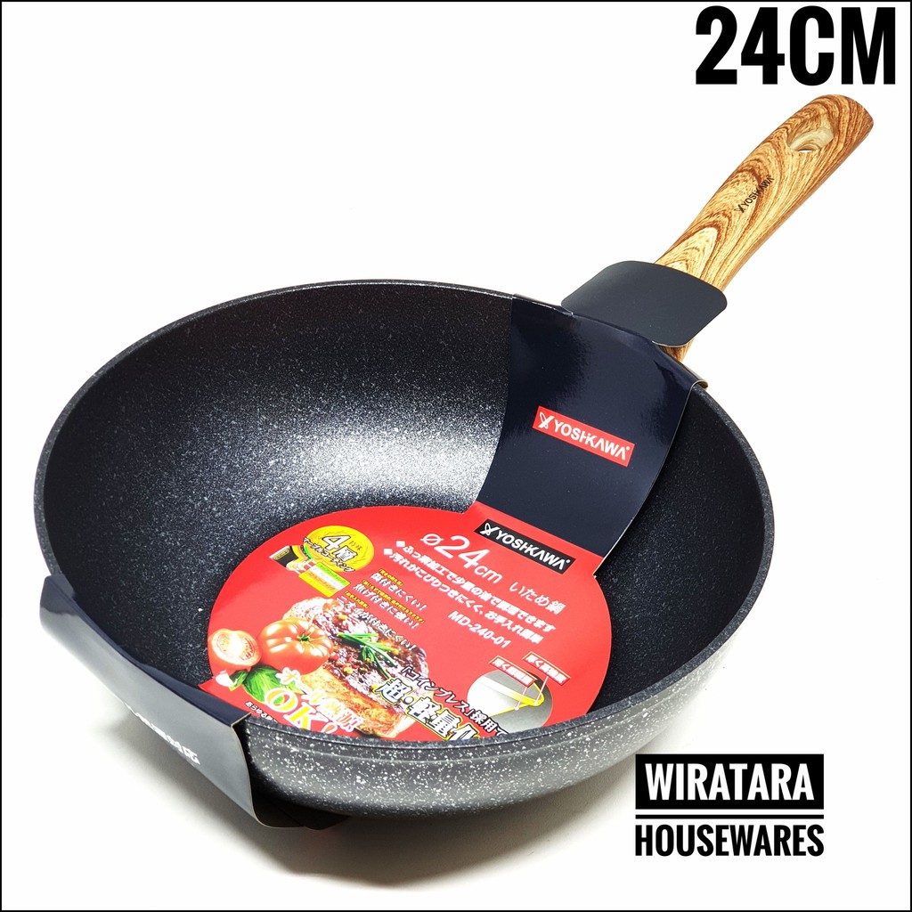 YOSHIKAWA 24CM WOK PAN KERAMIK  ANTI  LENGKET  PANCI CERAMIC 